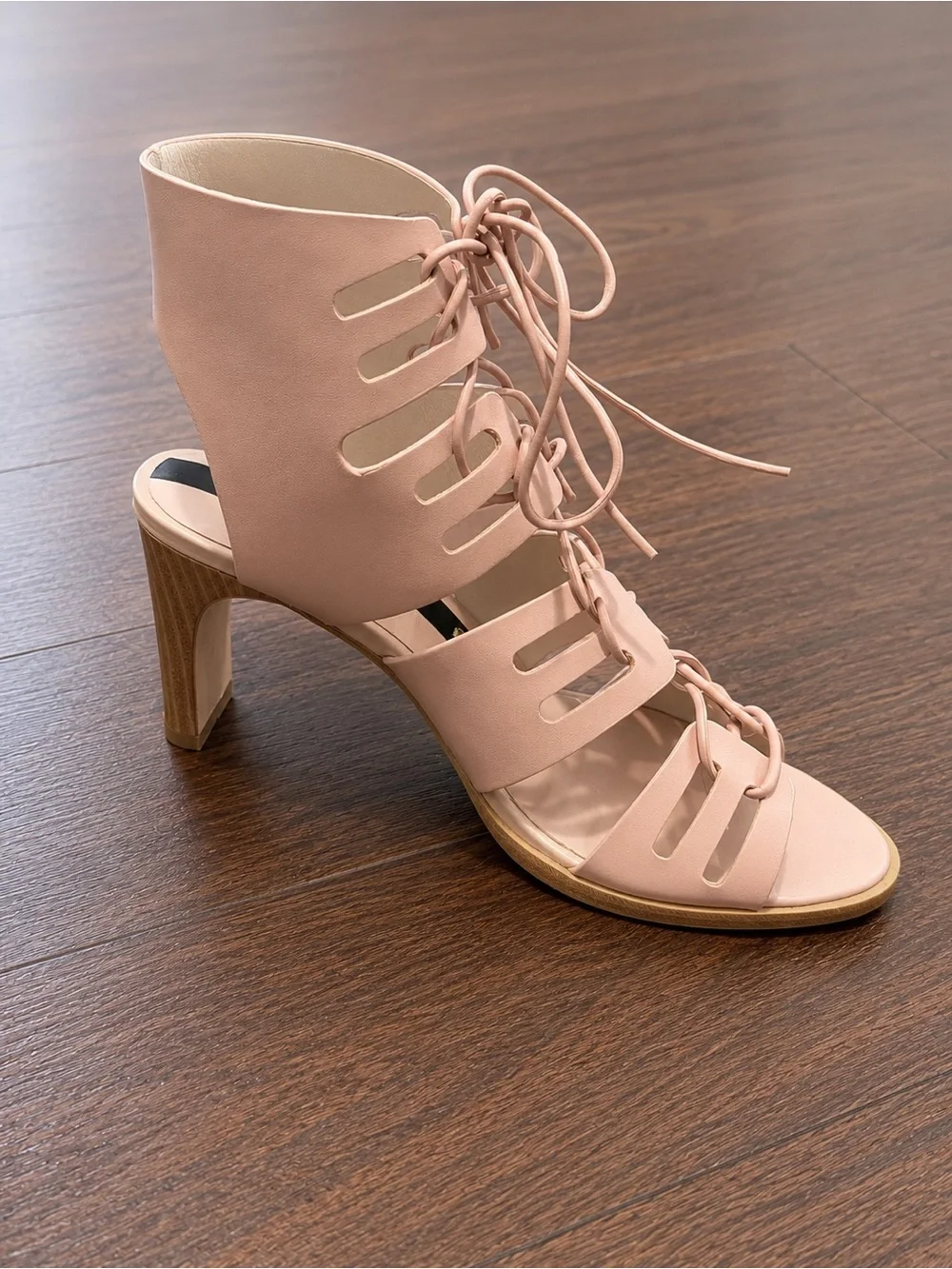 NIB Matt Bernson Blush Leather Strappy Lace-Up Open Toe Block Heel Sandals 9
